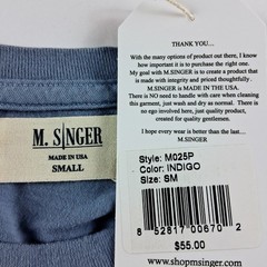 M. Singer Short Sleeve Pocket Tee T-Shirt Men’s Size Small Indigo Blue Cotton