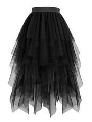 Women’s Tulle Skirts High Low Layered A-line Midi Skirt Irregular Tutu for Wo…