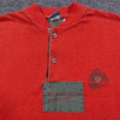 VTG OP Ocean Pacific Shirt Men S Orange Henley Baseball Tee Military 80s 0378
