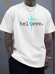 Believe Cross Graphic Men’s T-Shirt – Soft, Casual Round Neck, Ribbed Collar,