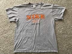 Vtg Nike T Shirt Gray Tag Sz L Made In Honduras / USA Orange Spellout Logo 90s