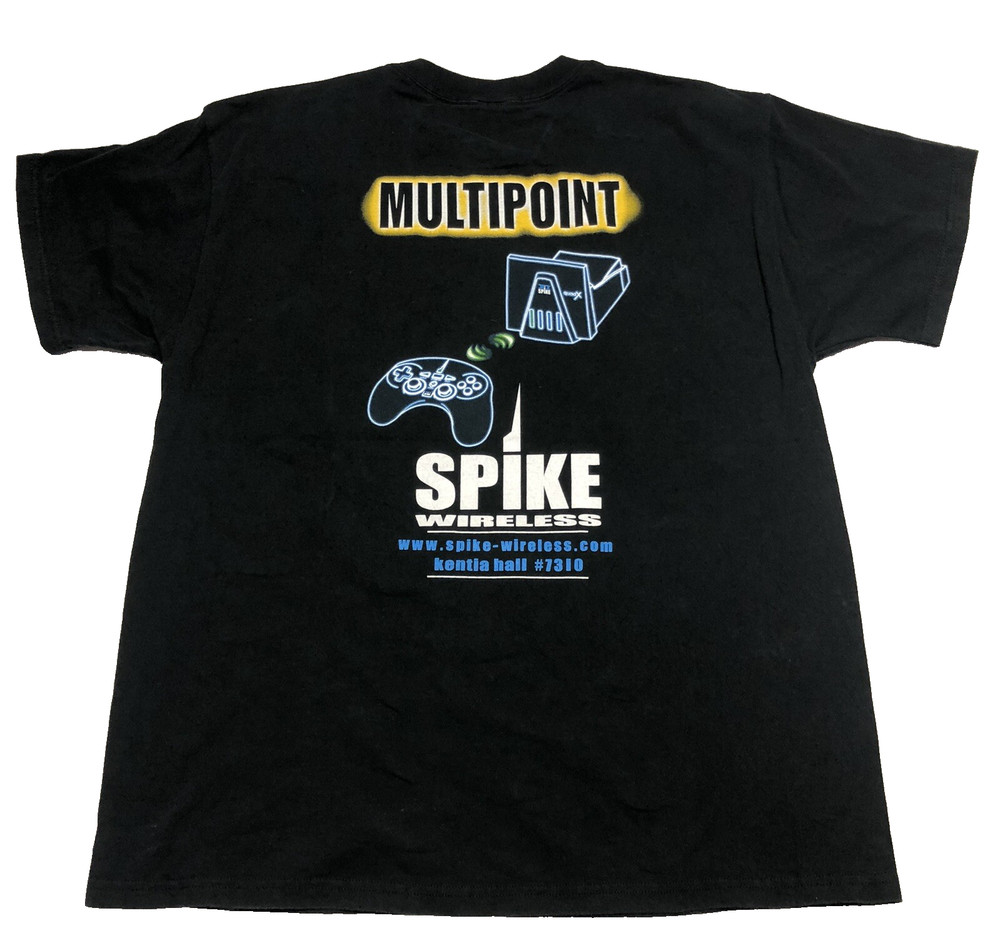 Spike Wireless Vintage Gaming Tech Black Double Sided T Shirt Mens Size XL