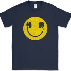 Smiley Face Headphones T-Shirt Funny DJ Scratching Humor Music Tee