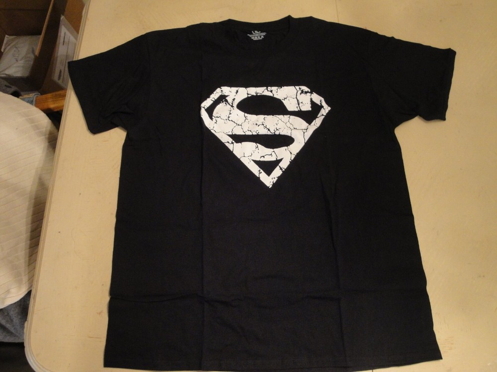 Men T Shirt Fashion Superman Graphic Black White Short Sleeve StreetWear XL #D69