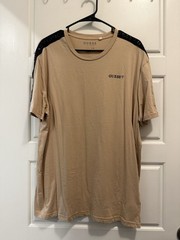 GUESS Men’s 2XL Beige Black Logo Contrasting Trim Short Sleeve Crew Neck T-Shirt