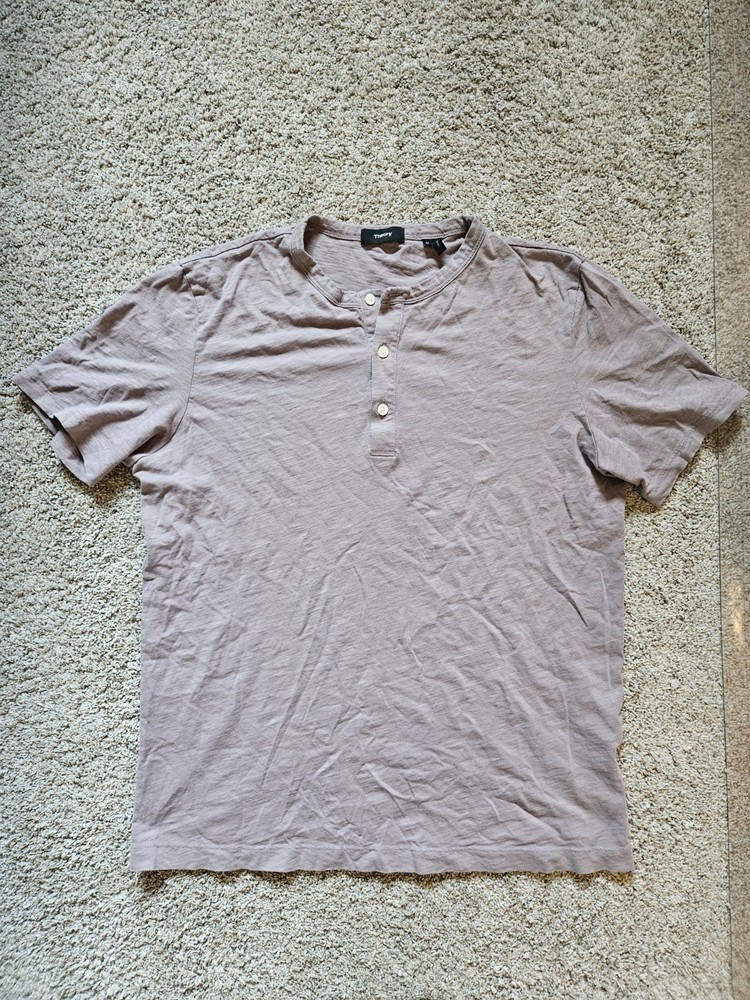 Mens Theory Henley Short Sleeve Tshirt – Medium – Light Purple