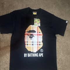 A Bathing Ape BAPE Men’s Black Plaid Ape Head Graphic Tee Crew Neck Size M
