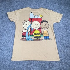 Peanuts Snoopy Doghouse Graphic T-Shirt Men L Tan Cartoon Y2K Retro Double Sided