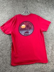 Vans Shirt Mens Large Red Blue Hawaiian Maui Sunset Palm Island Casual FLAW
