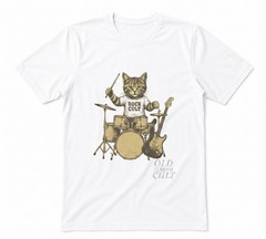 Cat Drummer Youth Retro 90s White T-shirt