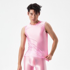 Mens Sexy Glossy Oily Sport Muscle T-shirt Slim Elastic Tank Top Vest Undershirt