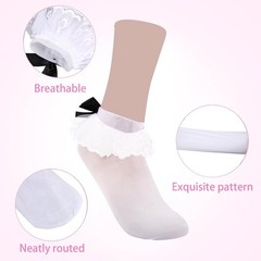 Womens White Ruffle Socks with Bow Ankle Lace Trim Frilly Socks Summer …