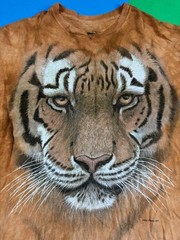 Big Tiger Face T Shirt Size XL The Mountain Animal Nature Tie dye Orange All Ovr