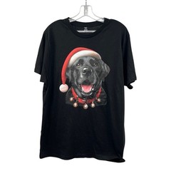 Holiday Time Mens Christmas Dog Graphic Tee Black/Multi Size Large