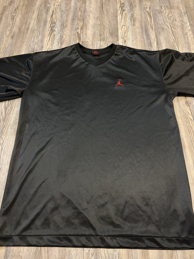 Vintage Nike Air Jordan Black Satin Basketball Shooting Shirt Mens L Red Jumpman