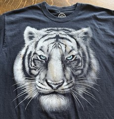 White Tiger Animal T Shirt XL DOM Black Short Sleeve Outdoors 100% Cotton Tee