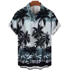 Men 3D Hawaiian Short Sleeve Shirt Oversized Coconut Tree Print Casual