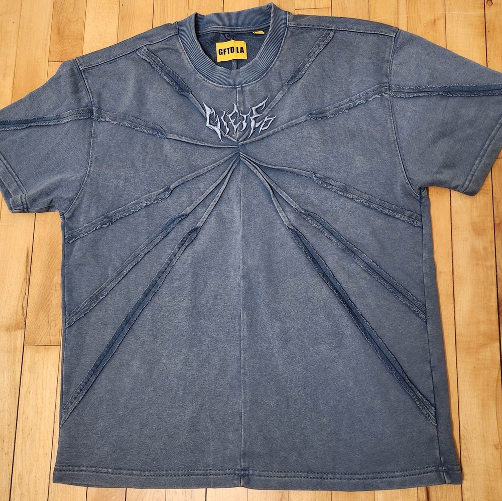 GFTD LA Men’s Blue Textured Front Web Tshirt-Great Quality Cotton Fabric – Small
