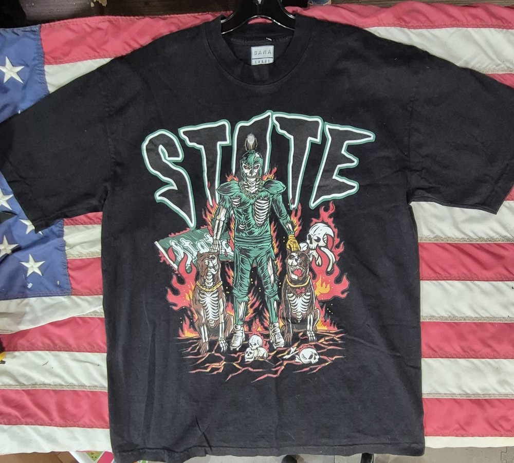 SANA Detroit Shirt Men’s Large Black Michigan State Spartans MSU Dawgs Skeleton