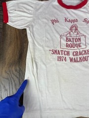 REAL VTG RARE 1974 PHI KAPPA SIGMA BATON ROUGE SNATCH CRACKERS – S WHITE T-Shirt
