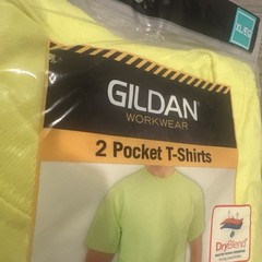 Gildan Mens 2-Pack Workwear Pocket T-Shirt XL Safety Green Dry blend Heavyweight