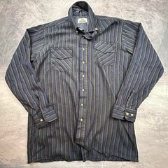 Dark Striped Button-Up Shirt Chest Pockets Vintage Casual Y2K Streetwear XL