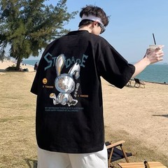Men Oversized T-Shirt Drop Shoulder Graphic Tee 8XL Loose Plus Size Rabbit Print