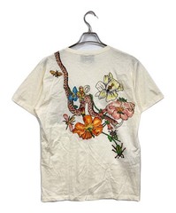 GUCCI Distressed Snake Flora Vintage Logo T-Shirt Ivory Cotton Italy Size S