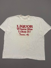 Vintage 70s Liquor Where She Likes It Shirt White Humor Bar Tee True XL