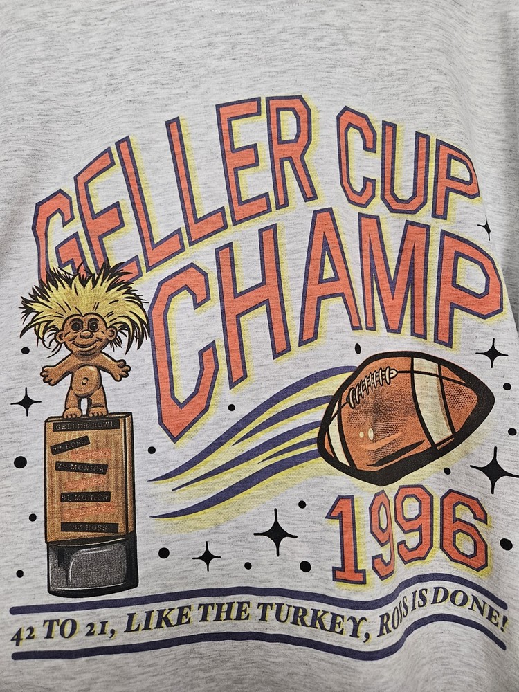 Comfort Colors Gray Geller Cup Champ TV FRIENDS Theme T-Shirt Size Large