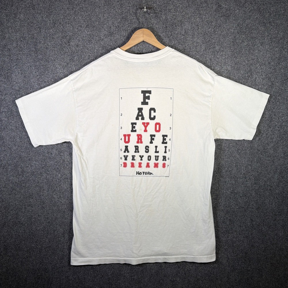 Vintage No Fear Shirt Mens XL White 90s USA Skate Grunge Parody Quote Vision Eye