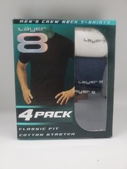 LAYER8 Classic 4Pc Crew Neck S-XL Tag-Free Cotton Black Gray White Navy T Shirt