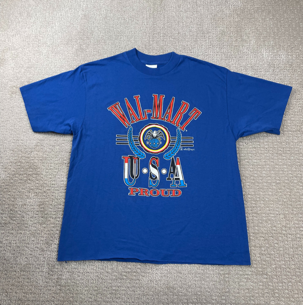 Vintage 1991 Walmart T-Shirt Adult XL Royal Blue Single Stitch Made in USA Proud