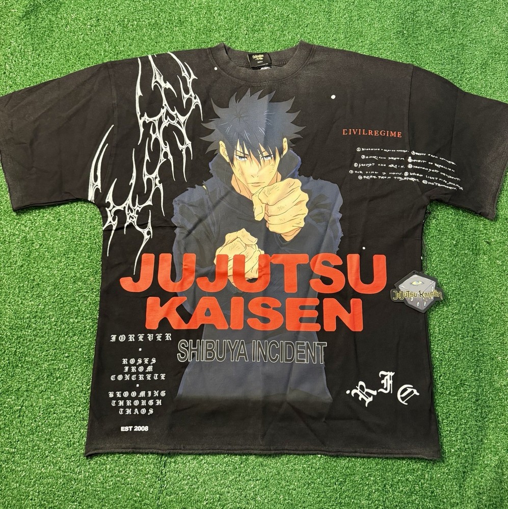 CIVIL REGIME x JUJUTSU KAISEN MEGUMI CURSED TECHNIQUE DUNGEON DISTRESSED TEE S