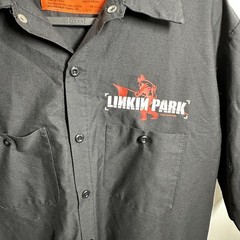 Vintage 2001 Linkin Park Button Up T Shirt LARGE Black Red Kap Men RARE Band