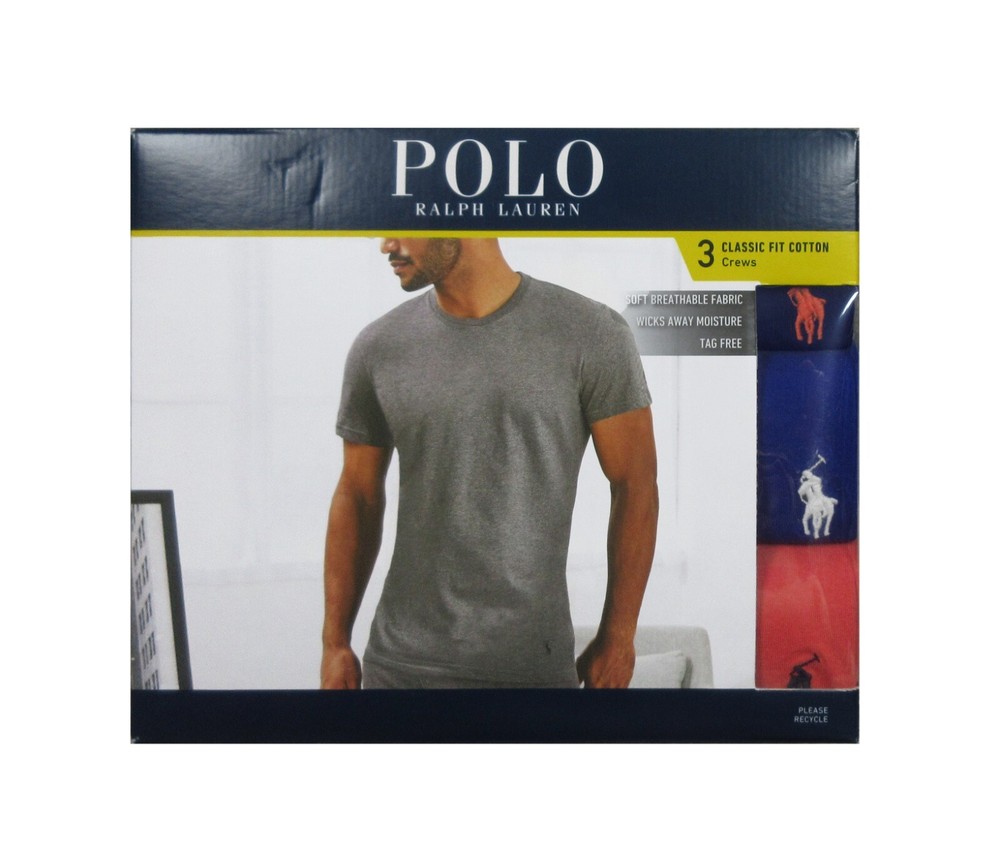 Polo Ralph Lauren Men’s Navy-Royal-Red Classic Fit Crew-Neck 3 Pack Shirt