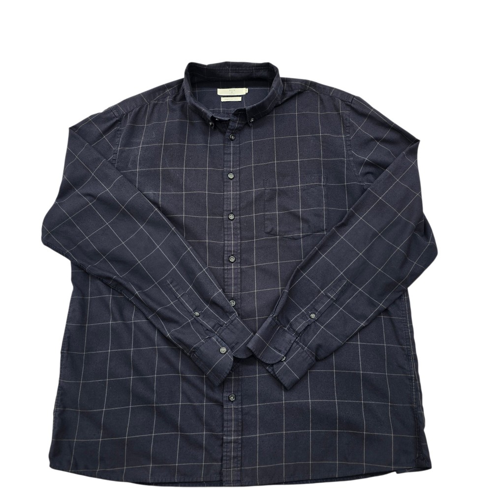 CELIO Men 2XL Navy Plaid Cotton Long Sleeve Button-Up Shirt Pocket