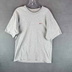 Nike Mens Shirt Large Gray Swoosh Logo Athletic Tee Adult Ink Spellout Check