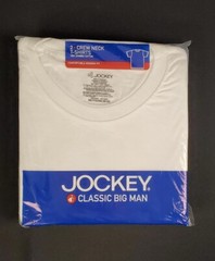 Pack Of 2 Jockey Mens White Cotton T-Shirts Big Man Crew Neck XXL 50-52 2004 NEW