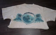 Vintage 70s Cut Crop Tee Hawaiian Crazy Shirt 1973 Palm Waves Beach Surf Hawaii