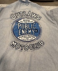 Parish Nation Mens Button Up, Outlaw Motoclub On Back Pinstripe Shirt-3XL