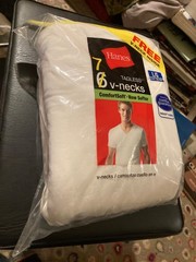 Hanes Men’s White V-Neck Tagless 7-Pack L 42-44″ Cotton LG 100% COTTON 2012 Soft