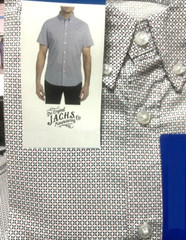 Jachs Mens Button Down Short Sleeve Dress Casual Shirt (White Micro, Small) NWT