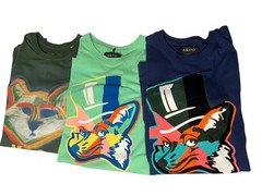 Akoo T-Shirt Graphic Fox Short Sleeve Men’s 2XL Dk Green Lt Green Blue Crew Neck