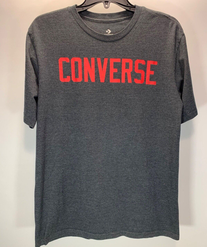 CONVERSE T Shirt, Men’s Size S, Short Sleeve Dark, Charcoal Gray w/ Red Logo