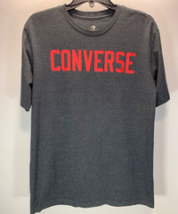 CONVERSE T Shirt, Men’s Size S, Short Sleeve Dark, Charcoal Gray w/ Red Logo