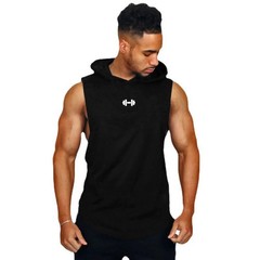 Men Sleeveless Hooded Tank Top Cotton Breathable Gym Fitness Bodybuilding