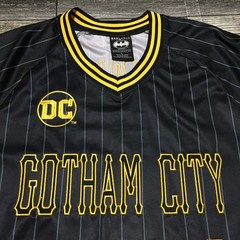 DC Batman Gotham City B. Wayne #1 Jersey Shirt Men’s L Black Pinstripe BoxLunch