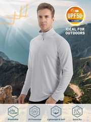 UPF50+ Mens 1/4 Zip UV Shirts Sun Protection Outdoor Fishing Performance T-Shirt