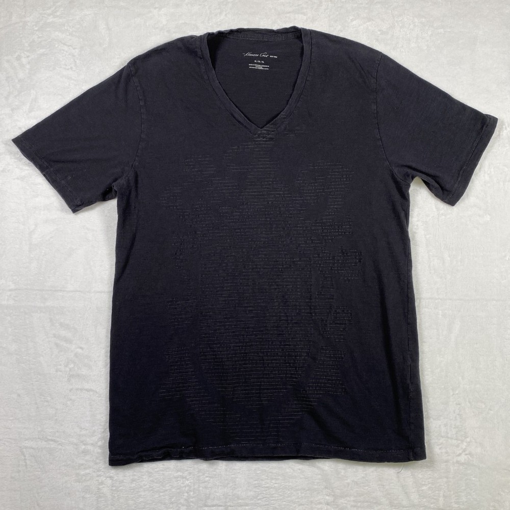 Kenneth Cole V-Neck Tee Men’s Size XL Plain Black Striped Texture Casual
